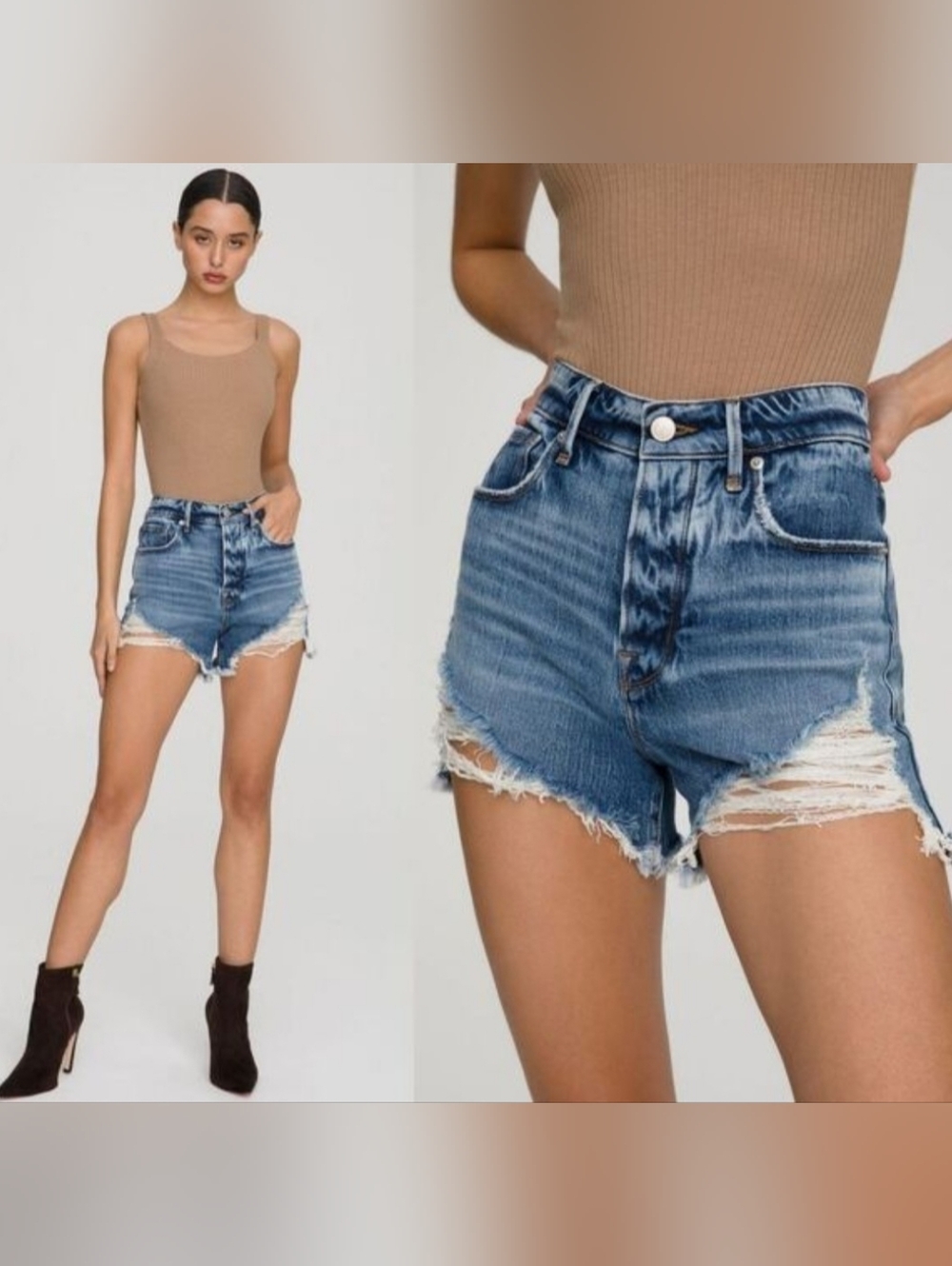 Good American Sz 2/26 Bombshell Cutoff Distressed Beach Summer Short in Blue 646